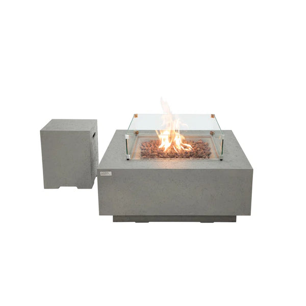 Brooklyn 40" Travertine Fire Pit Table Bundle Includes Windscreen, Burner Lid, And Propane Tank Cover